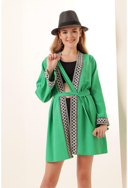 05867 Nakışlı Keten Kimono