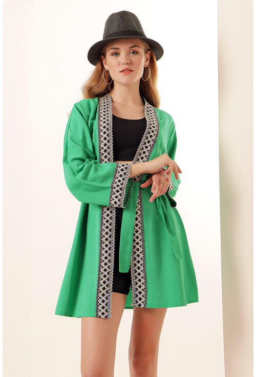 05867 Nakışlı Keten Kimono