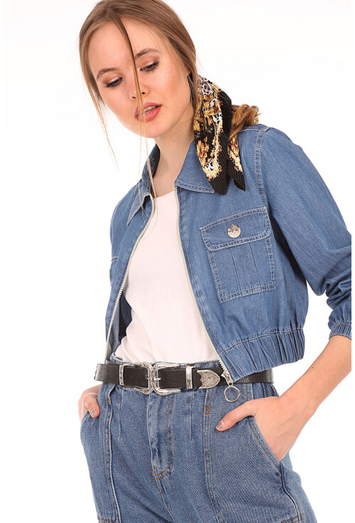 0647 BELİ LASTİKLİ CROP KOT CEKET