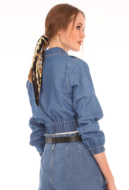 0647 BELİ LASTİKLİ CROP KOT CEKET