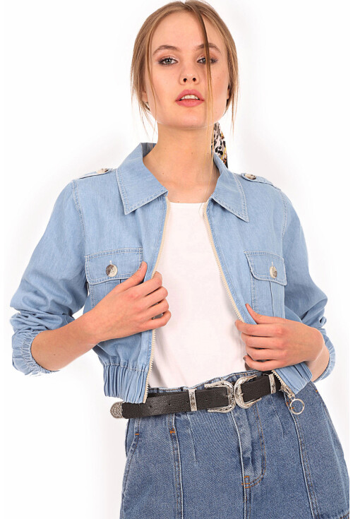 0647 BELİ LASTİKLİ CROP KOT CEKET