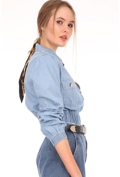 0647 BELİ LASTİKLİ CROP KOT CEKET