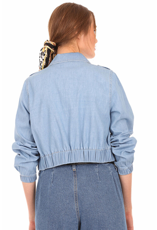 0647 BELİ LASTİKLİ CROP KOT CEKET