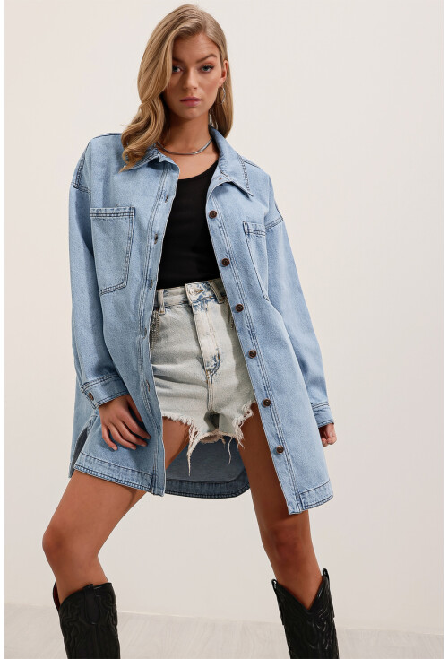 0703 Oversize Uzun Denim Ceket