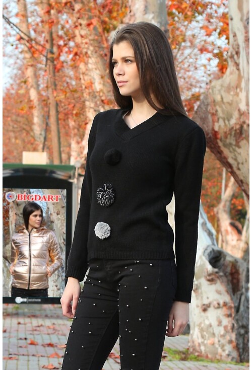 10102 PONPON DETAY TRİKO KAZAK