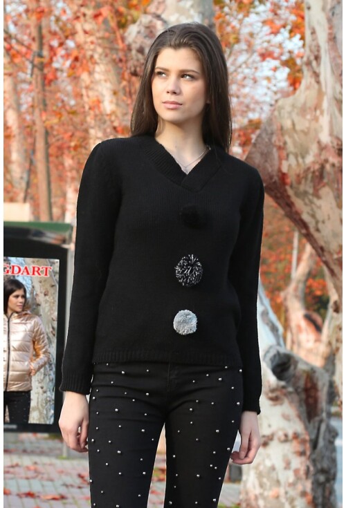10102 PONPON DETAY TRİKO KAZAK