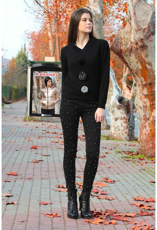 10102 PONPON DETAY TRİKO KAZAK