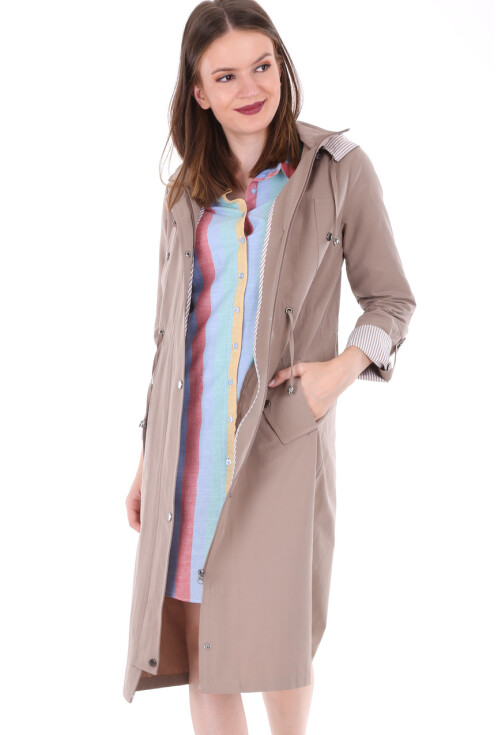 10229 KAPŞONLU UZUN TRENCHCOAT