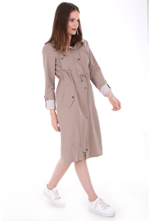 10229 KAPŞONLU UZUN TRENCHCOAT