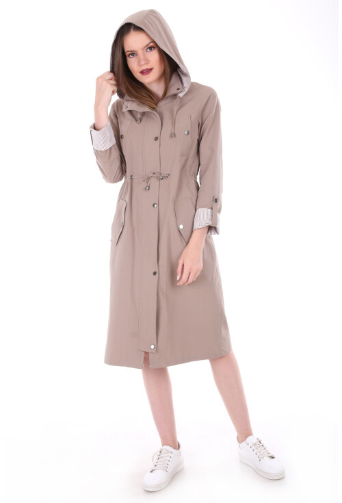 10229 KAPŞONLU UZUN TRENCHCOAT