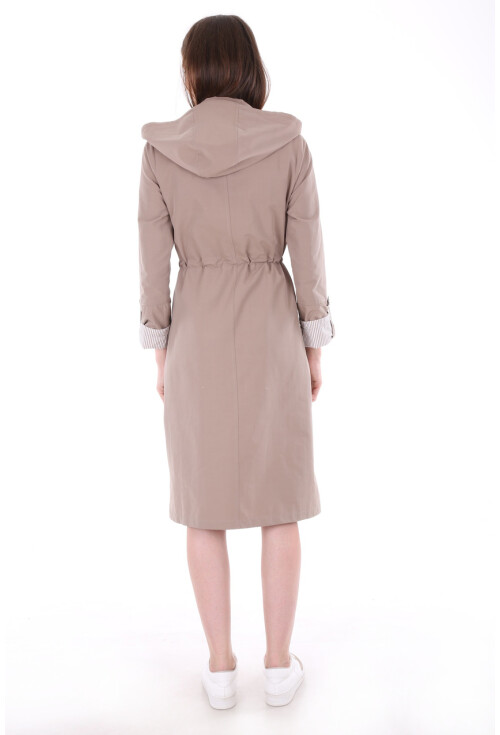 10229 KAPŞONLU UZUN TRENCHCOAT