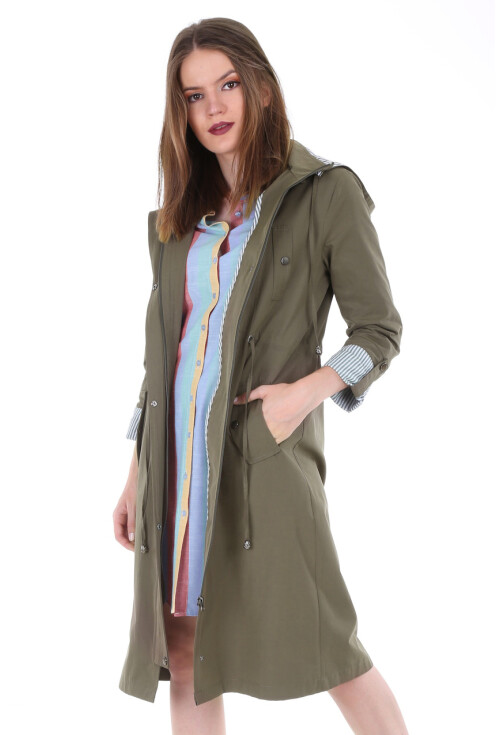 10229 KAPŞONLU UZUN TRENCHCOAT