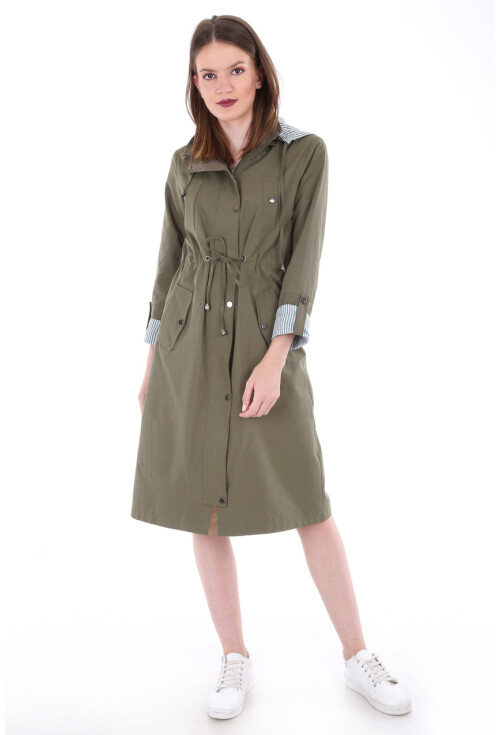10229 KAPŞONLU UZUN TRENCHCOAT
