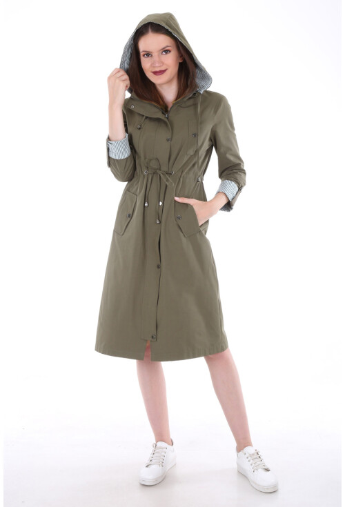 10229 KAPŞONLU UZUN TRENCHCOAT