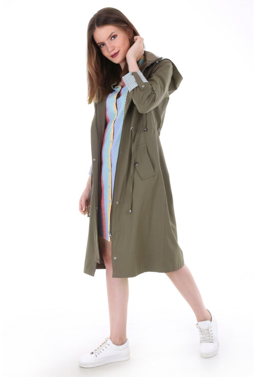 10229 KAPŞONLU UZUN TRENCHCOAT
