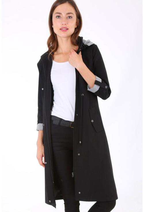 10229 KAPŞONLU UZUN TRENCHCOAT
