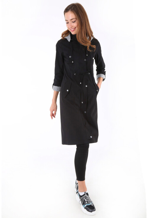 10229 KAPŞONLU UZUN TRENCHCOAT