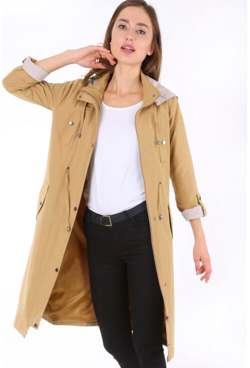 10229 KAPŞONLU UZUN TRENCHCOAT