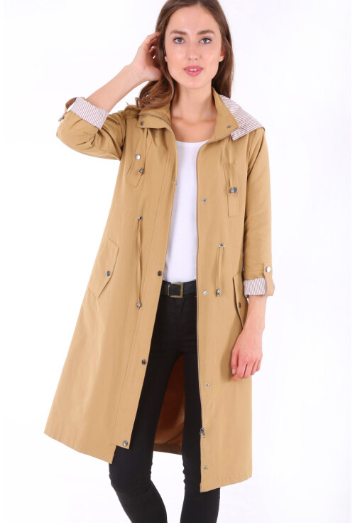 10229 KAPŞONLU UZUN TRENCHCOAT
