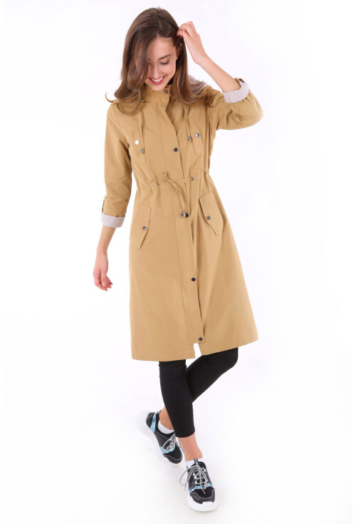 10229 KAPŞONLU UZUN TRENCHCOAT