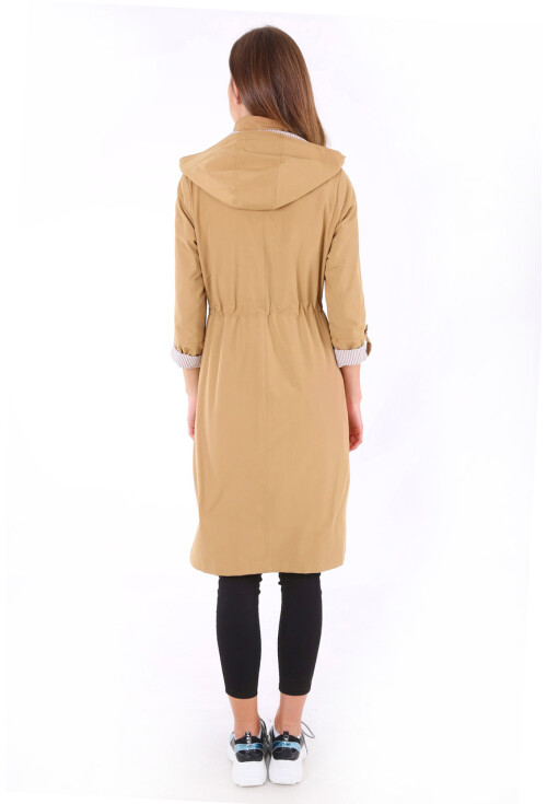 10229 KAPŞONLU UZUN TRENCHCOAT