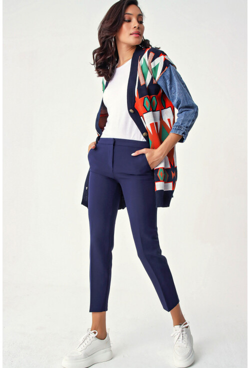 10303 Etnik Desen Oversize Triko Hırka