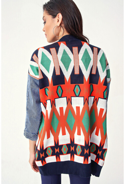 10303 Etnik Desen Oversize Triko Hırka
