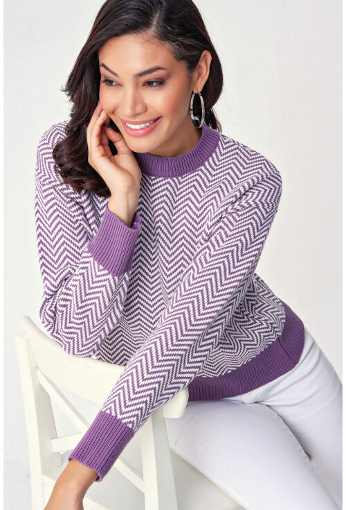 10304 Zikzak Desen Oversize Triko Kazak