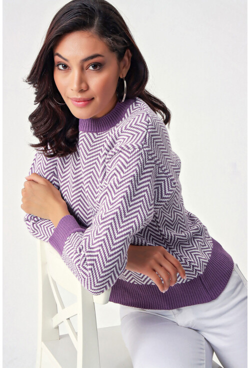 10304 Zikzak Desen Oversize Triko Kazak