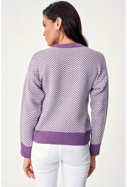 10304 Zikzak Desen Oversize Triko Kazak