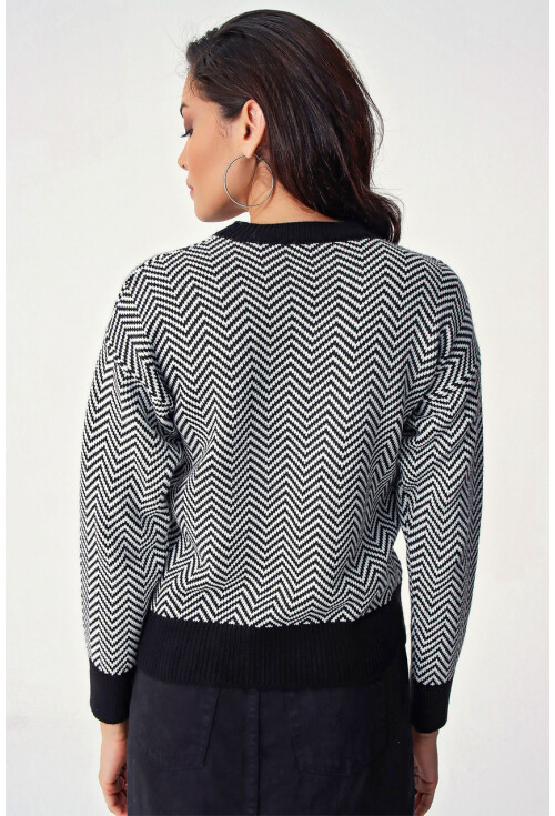 10304 Zikzak Desen Oversize Triko Kazak