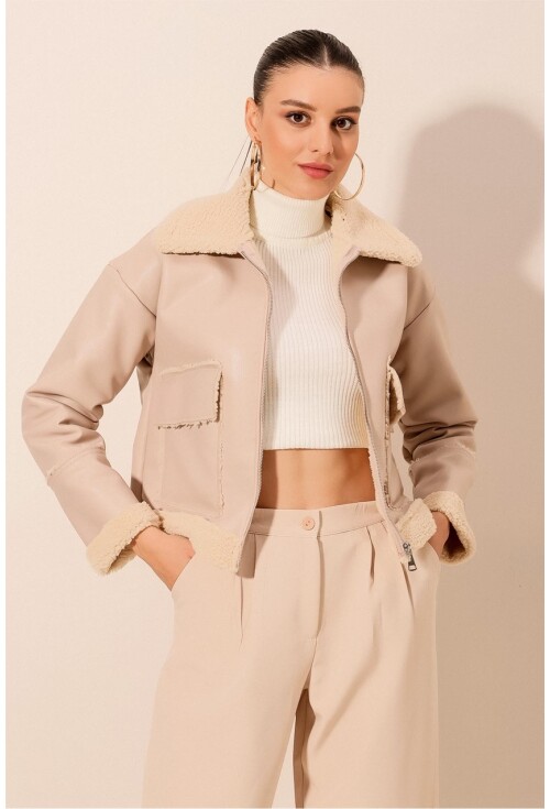 1039 Suni Deri Bomber Ceket