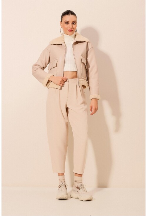 1039 Suni Deri Bomber Ceket