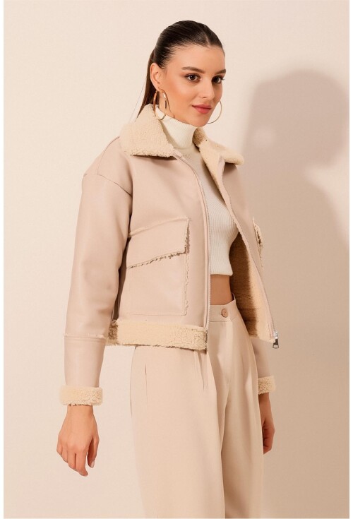 1039 Suni Deri Bomber Ceket