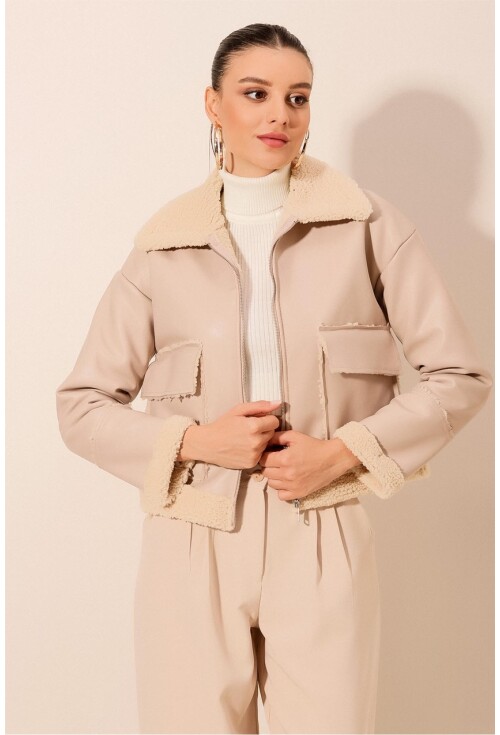 1039 Suni Deri Bomber Ceket