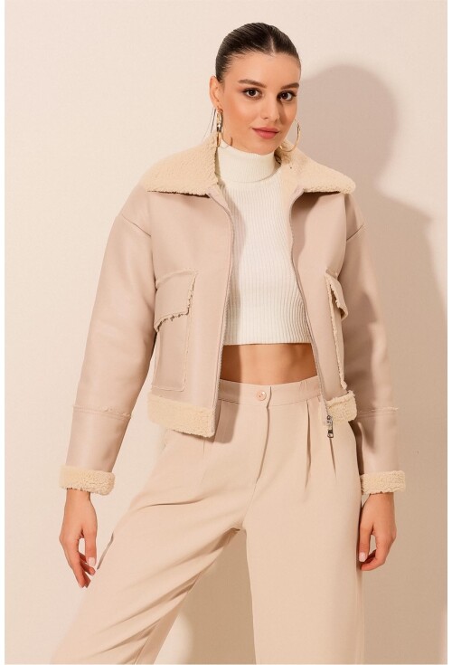 1039 Suni Deri Bomber Ceket