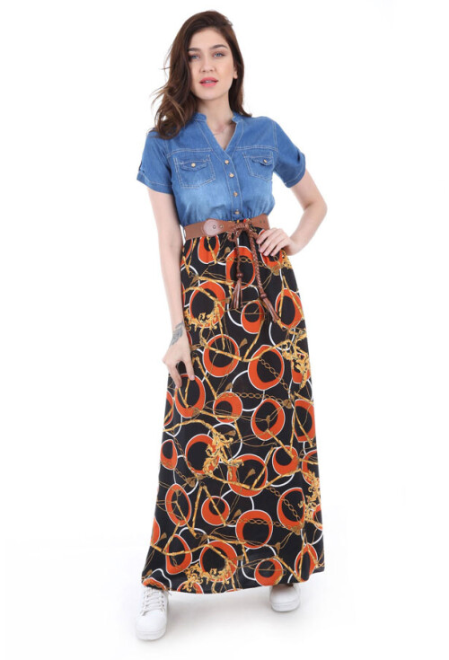 1381 DESENLİ KOT ELBİSE