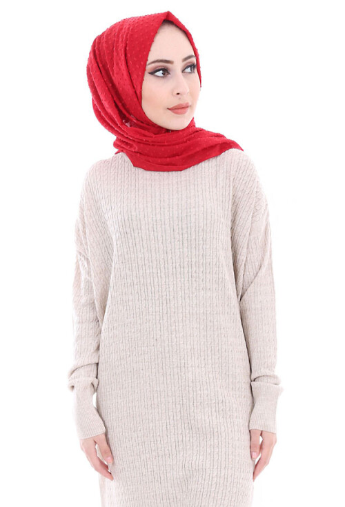 15436 ÖRME TRİKO TESETTÜR ELBİSE