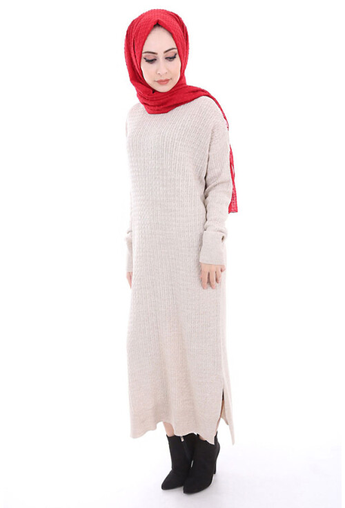 15436 ÖRME TRİKO TESETTÜR ELBİSE