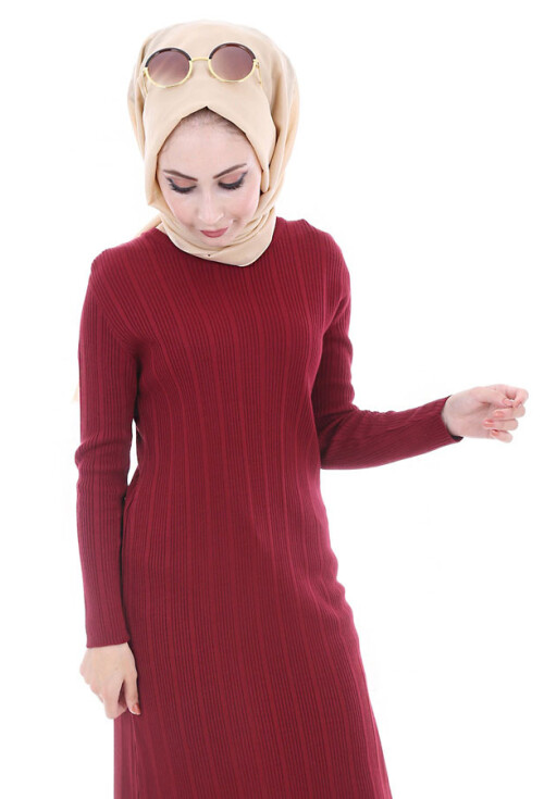 15442 SADE ÇİZGİLİ TRİKO TESETTÜR ELBİSE