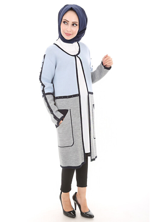 15461 İNCİ TAŞLI TRİKO TESETTÜR HIRKA