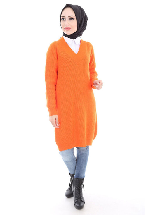 15467 V YAKA TRİKO TESETTÜR TUNİK