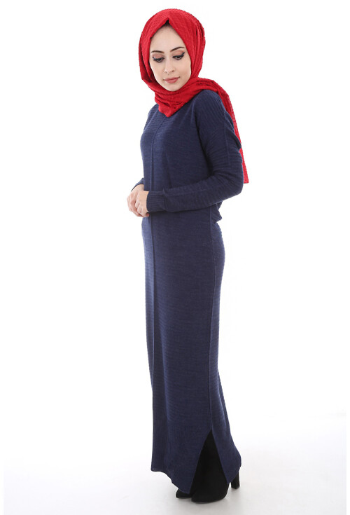 15518 FİTİLLİ TRİKO TESETTÜR ELBİSE