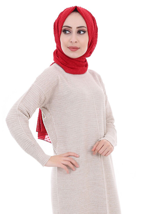 15518 FİTİLLİ TRİKO TESETTÜR ELBİSE