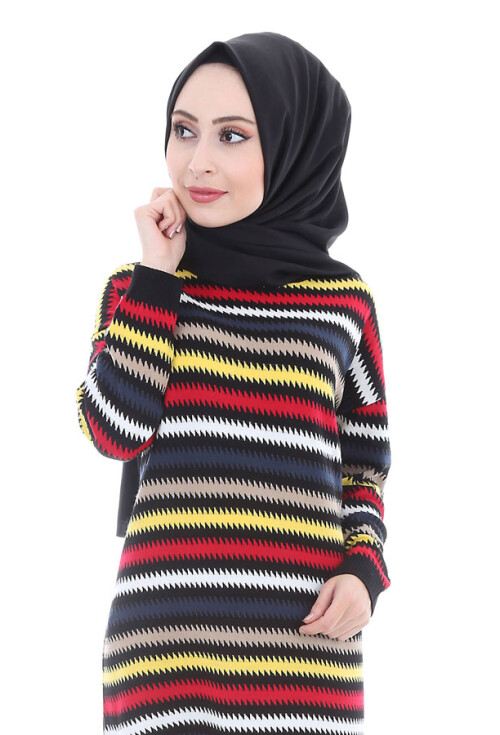 15556 RENKLİ TRİKO TESETTÜR ELBİSE