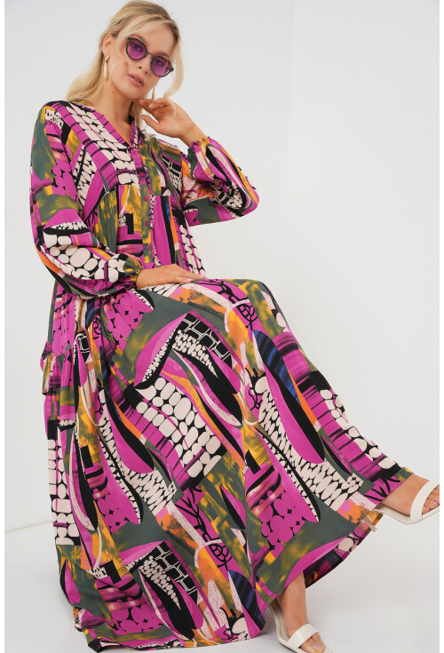 2423 Otantik Desenli Tesettür Elbise