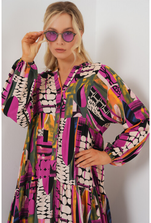 2423 Otantik Desenli Tesettür Elbise