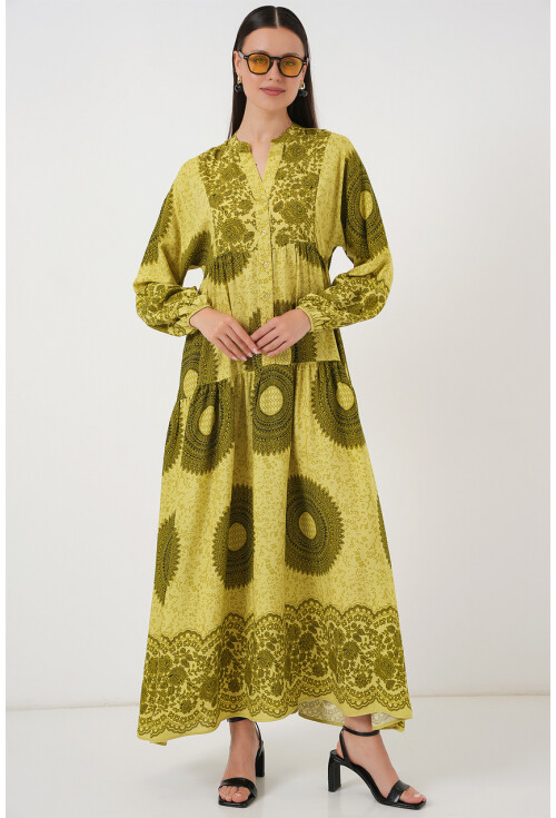 2423 Otantik Desenli Tesettür Elbise