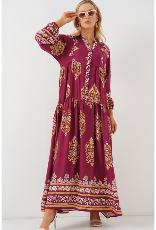 2423 Otantik Desenli Tesettür Elbise