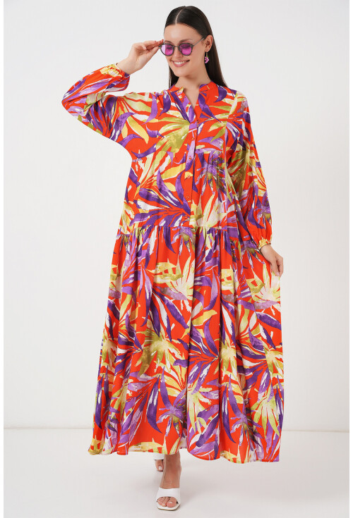 2423 Otantik Desenli Tesettür Elbise